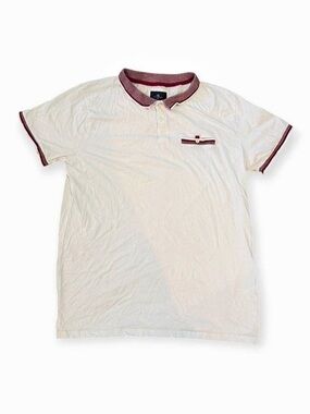 Craft Flow Men's Vintage Style Polo Shirt White Burgundy Size XL